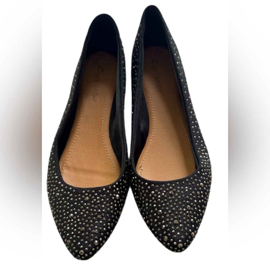 Zigi Soho Silver Gemstones Black Ballet Flats Women’s Size 8